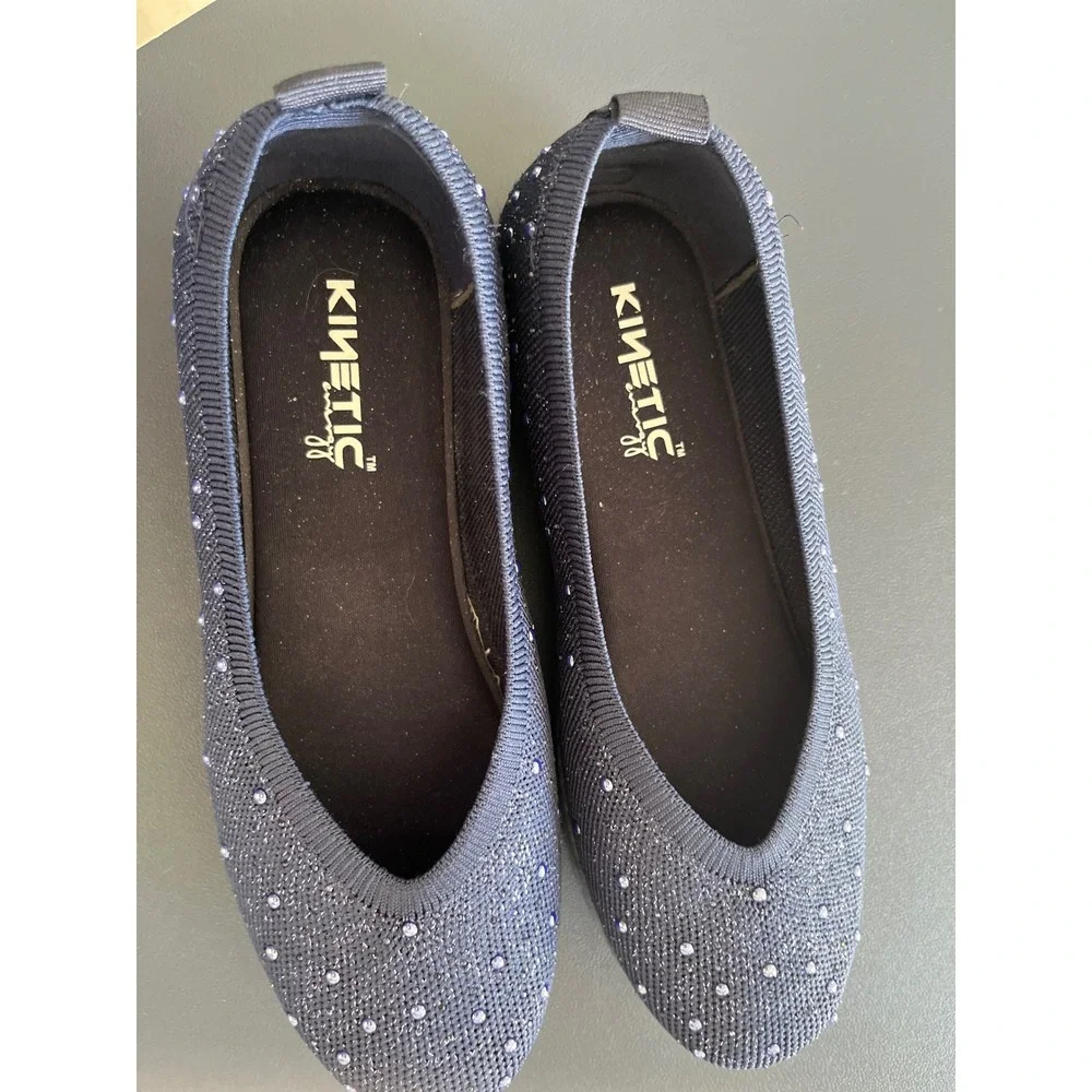 Kinetic Women's Navy Blue Embellished Knit Slip‎ On Ballet Flats